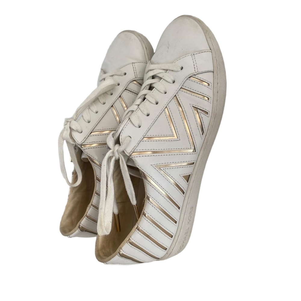 Michael Kors Cream Leather Sneakers with Gold Trim